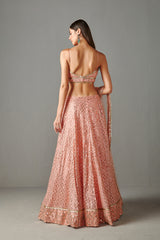Peach Mirror Work Lehenga Set