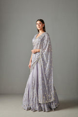 Lilac Embellished Draped Lehenga Saree Set