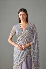 Lilac Embellished Draped Lehenga Saree Set