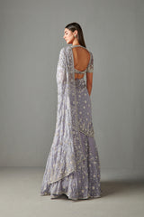 Lilac Embellished Draped Lehenga Saree Set