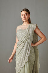 Sage Lehenga Saree Set