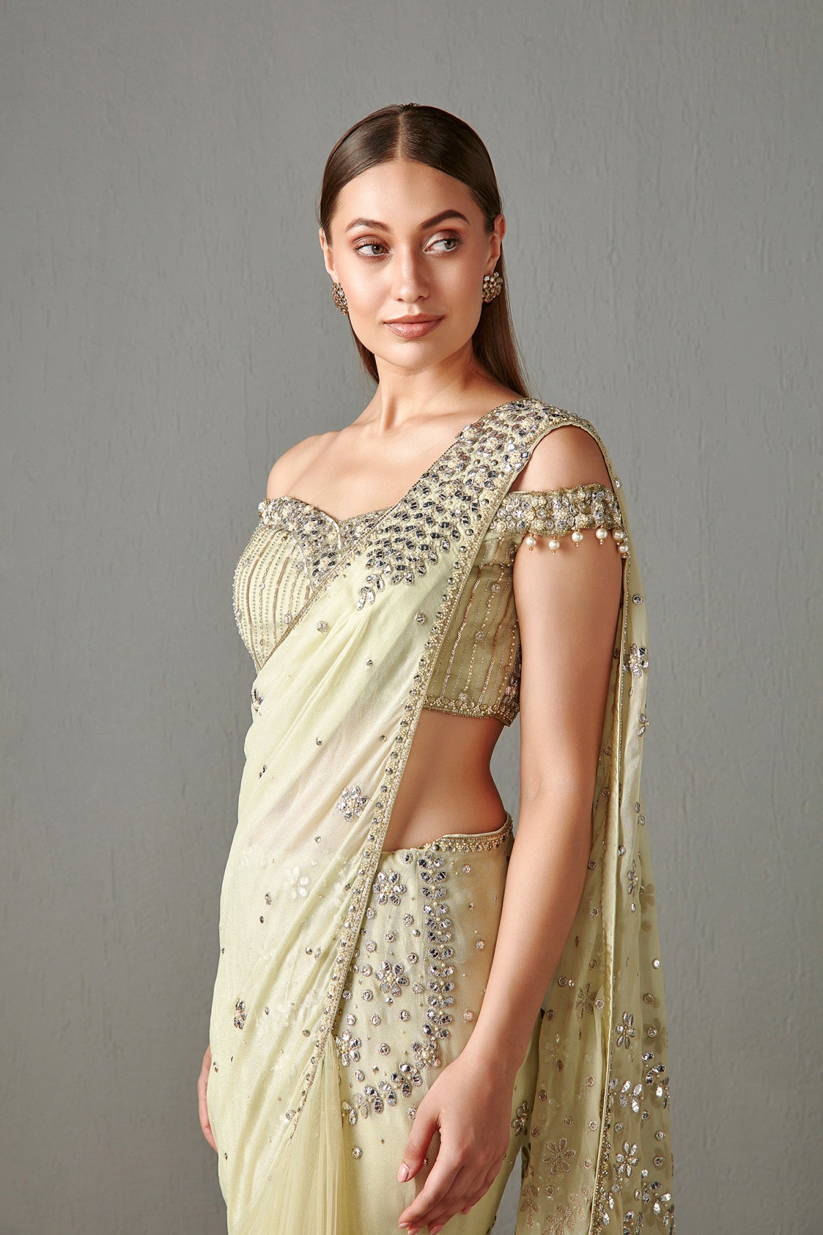 Sage Green Lehenga Saree set