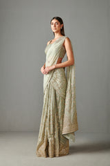 Deep Sage Green Embellished Saree Set