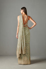 Deep Sage Green Embellished Saree Set