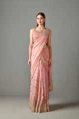 Rose Pink Embellished Saree Set