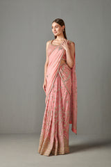 Rose Pink Embellished Saree Set