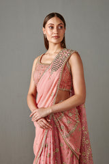 Rose Pink Embellished Saree Set