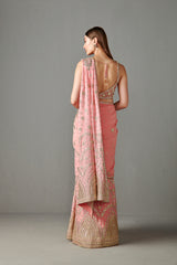 Rose Pink Embellished Saree Set