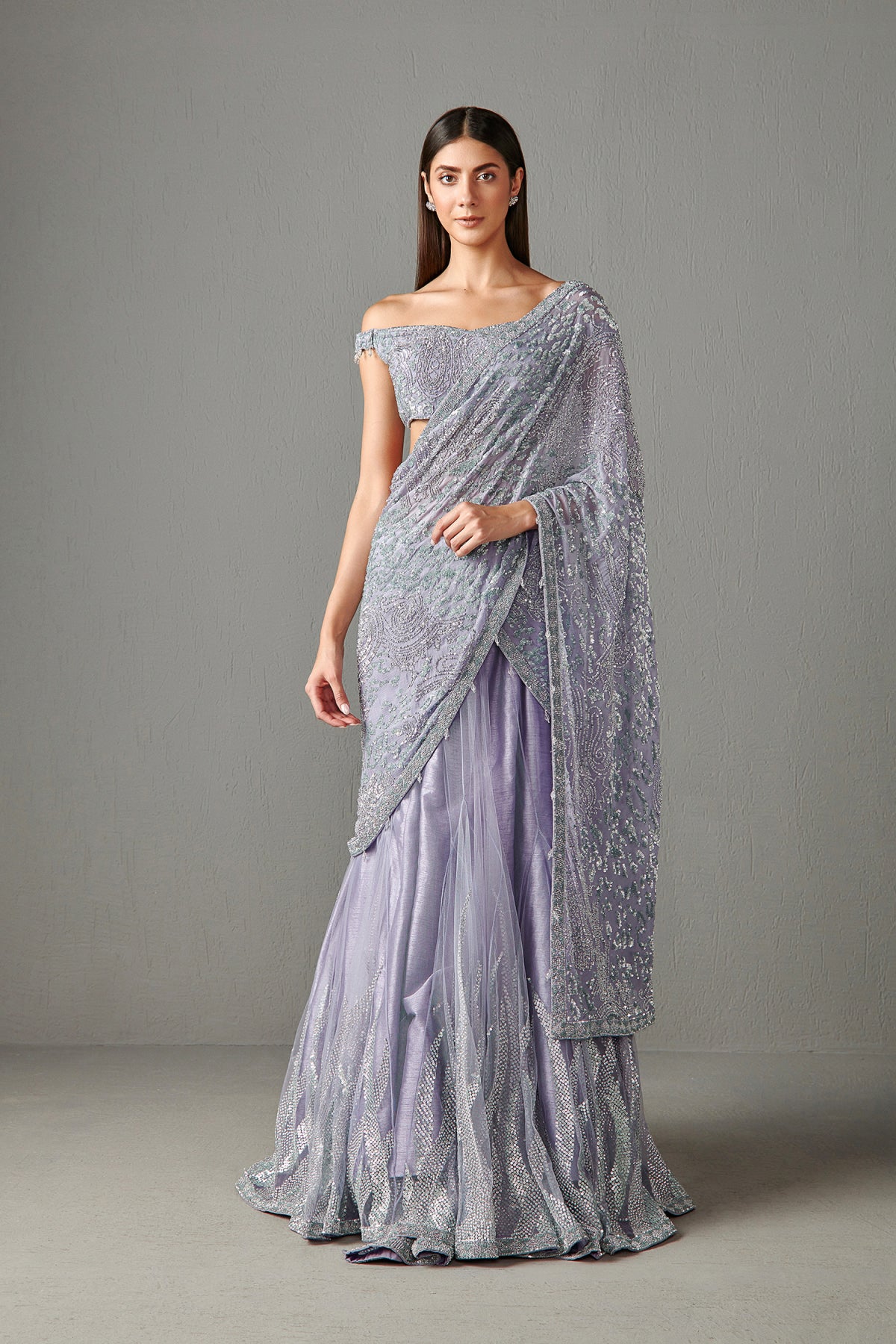 Lilac Lehenga Saree Set