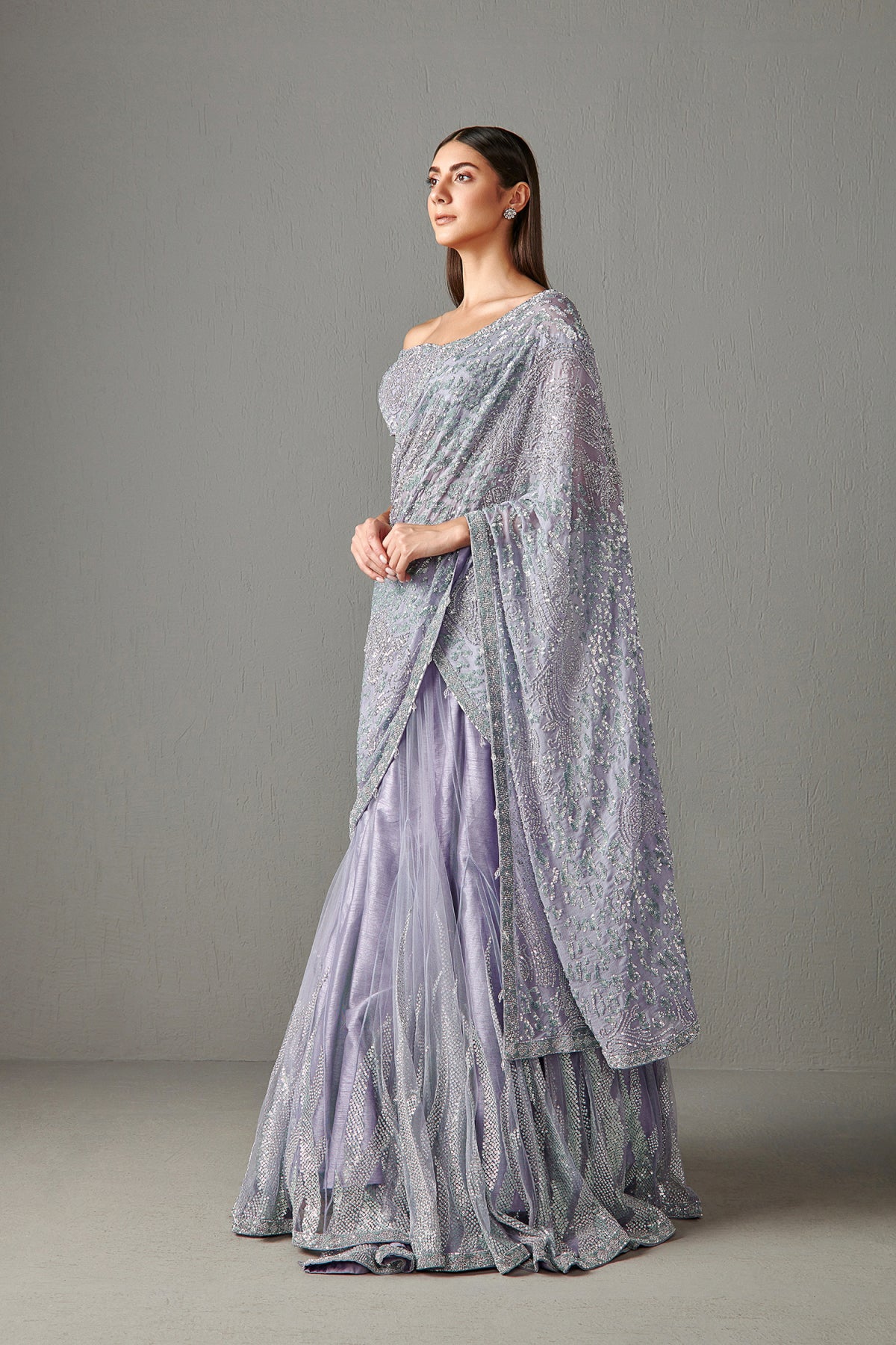 Lilac Lehenga Saree Set