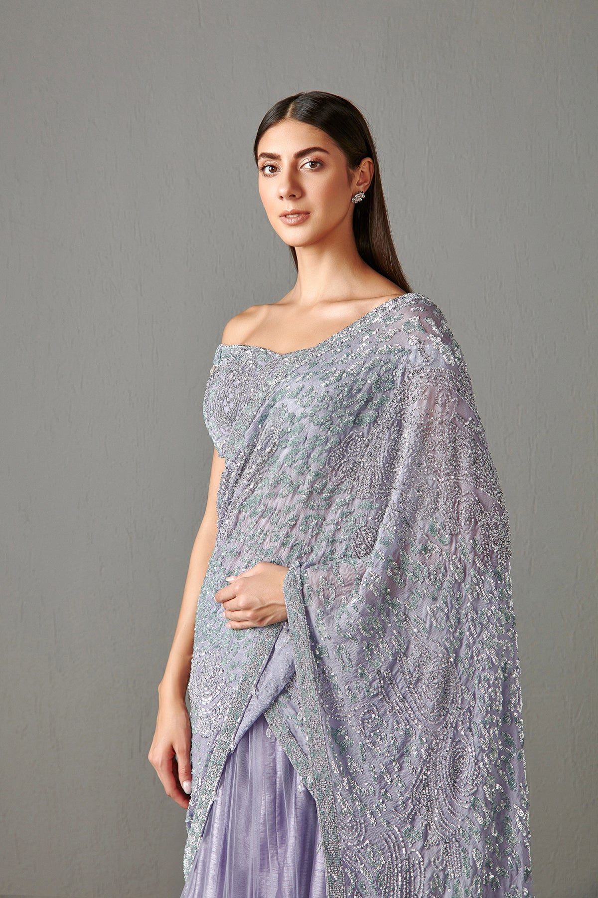 Lilac Lehenga Saree Set