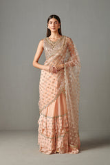 Peach Pre-Draped Lehenga Saree
