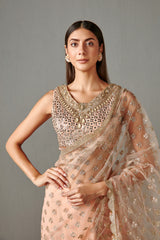 Peach Pre-Draped Lehenga Saree