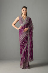 Purple Mirror Work Saree Set
