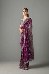Purple Mirror Work Saree Set