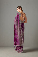 Purple Mirror Work Saree Set