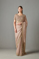 Salmon Embellished Saree Set