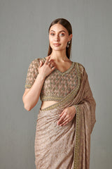 Salmon Embellished Saree Set