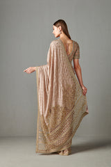 Salmon Embellished Saree Set