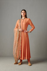 Peach Embellished Anarkali Set