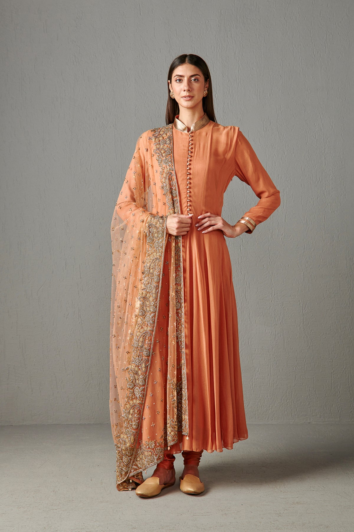 Peach Embellished Anarkali Set