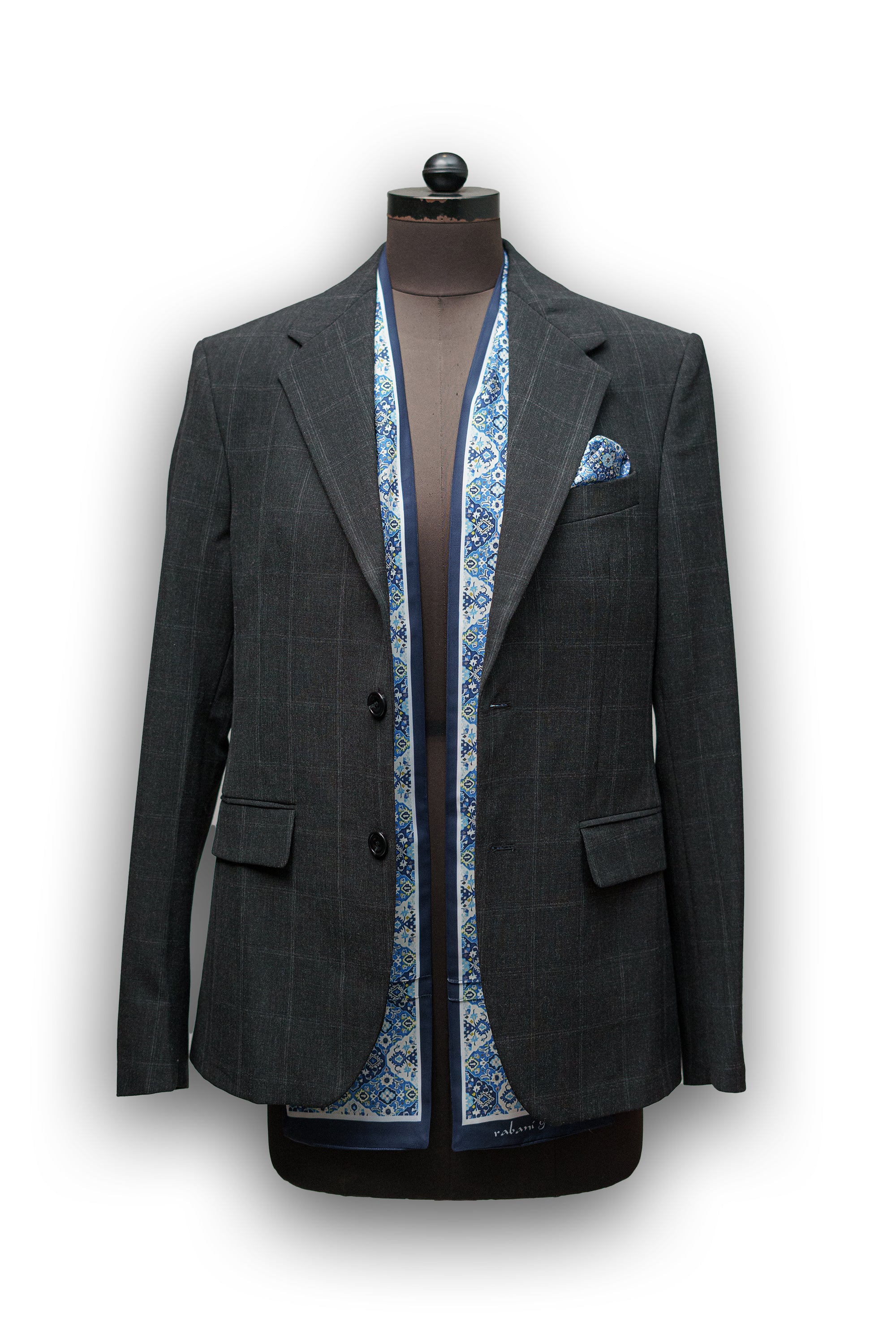 Dark Blue Satin Printed Pocket Square & Neck Stole Gift Box