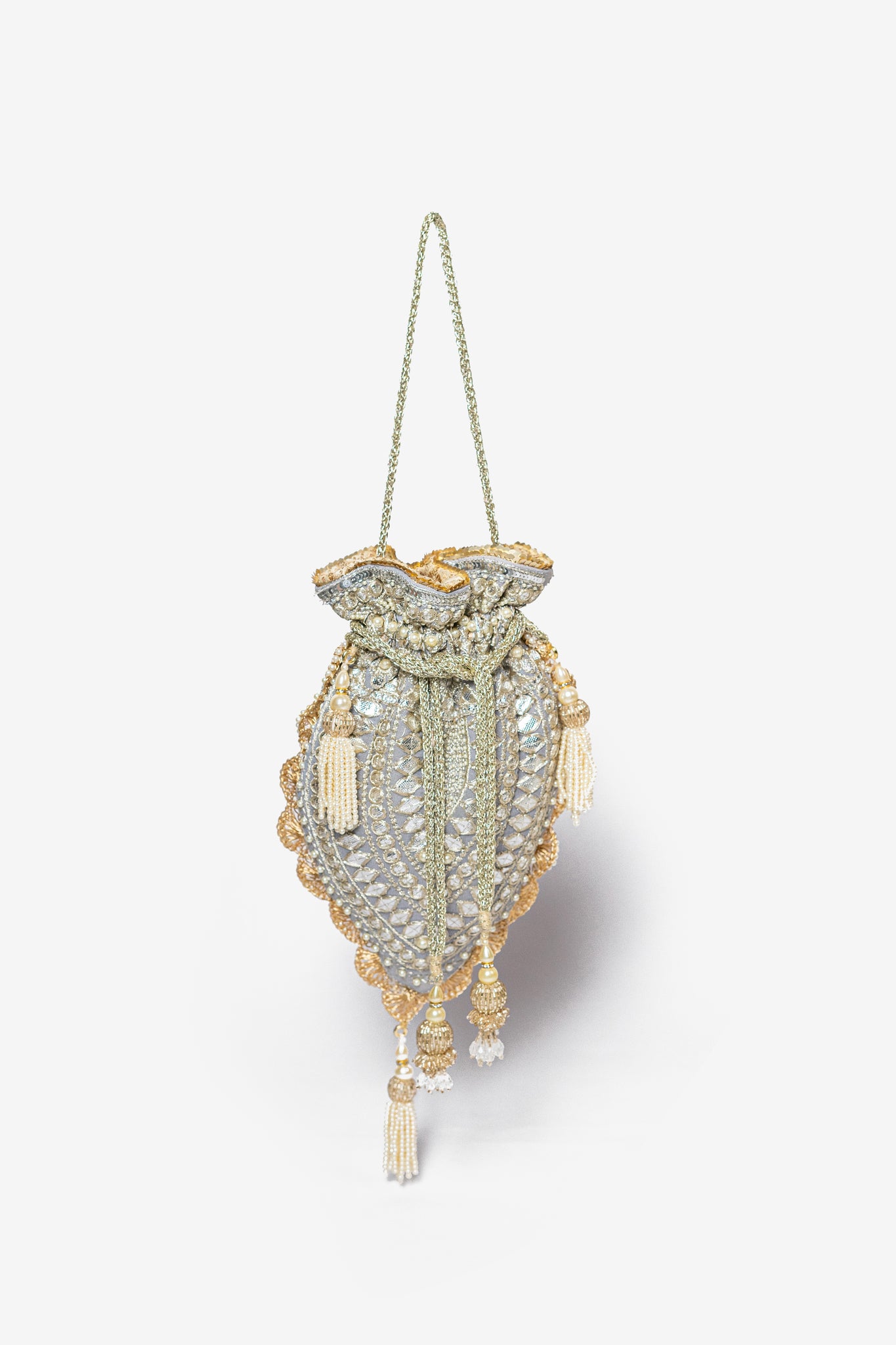 Grey Silver Gota Embroidered Potli Bag