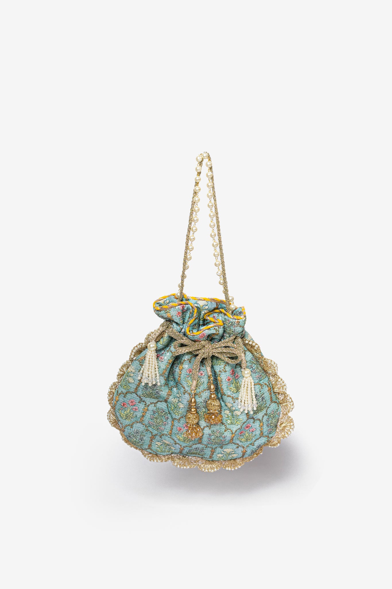 Aqua Mughal Print Potli Bag
