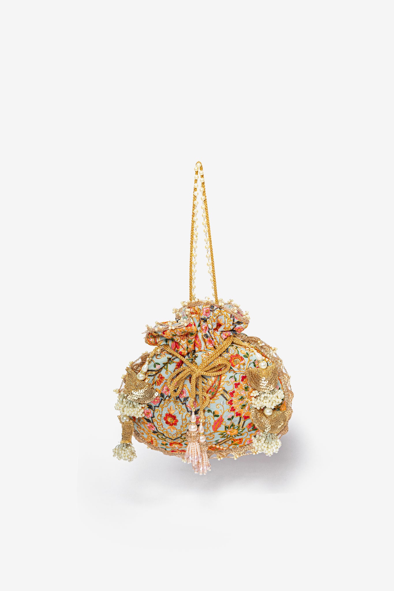 Aqua Resham Embroidered Potli Bag