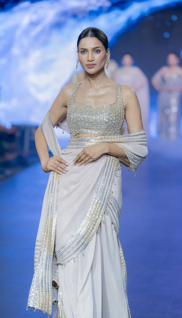 BLUSH PALLAZO  SAREE SET