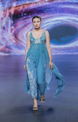TEAL BLUE GOWN WITH EMB PANT