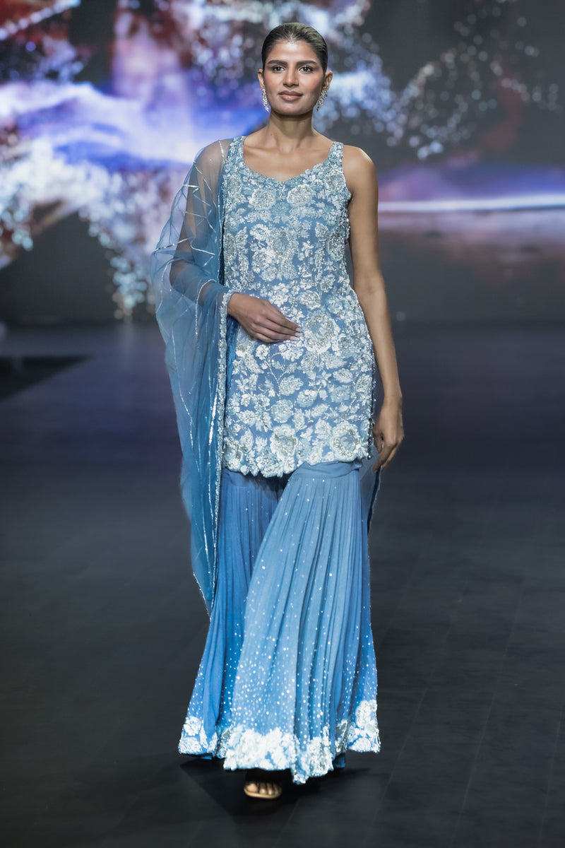 TEAL BLUE KURTA SHARARA SET