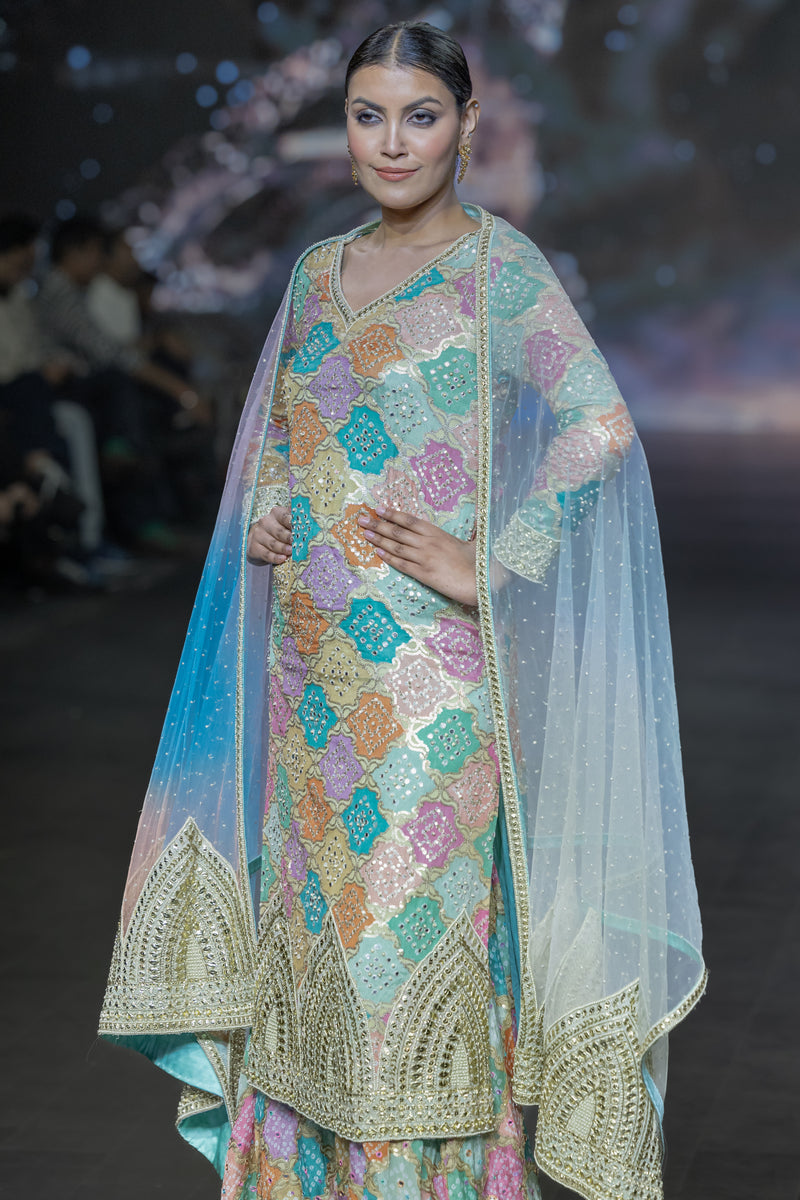 BANDHANI MULTI COLOR KURTA SHARARA SET