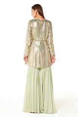 Green Dalia Sequin Embroidered Peplum And Sharara Set - Sale