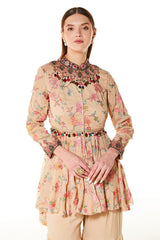 Beige Dalia Stone Peplum And Sharara Set - Sale
