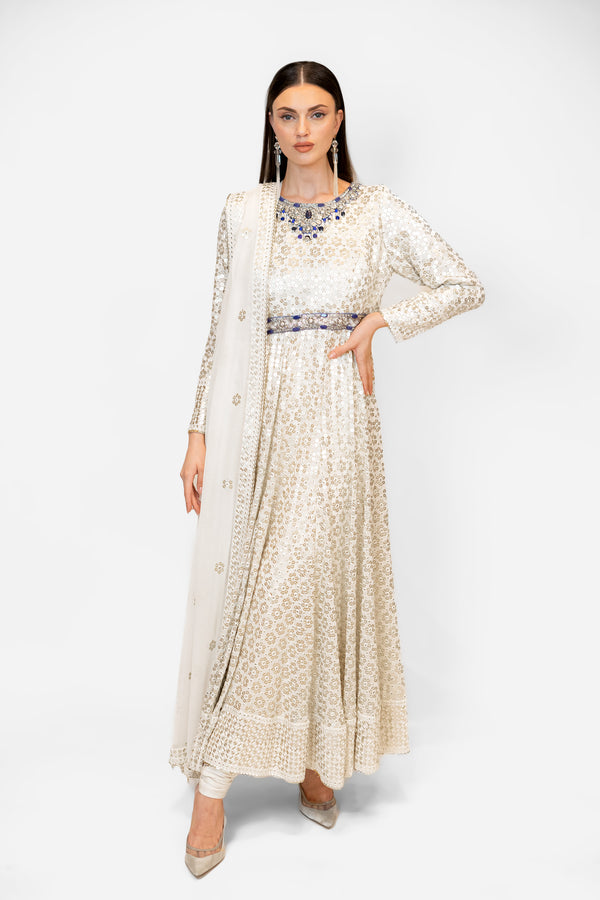 White anarkali kurti with dupatta online shopping