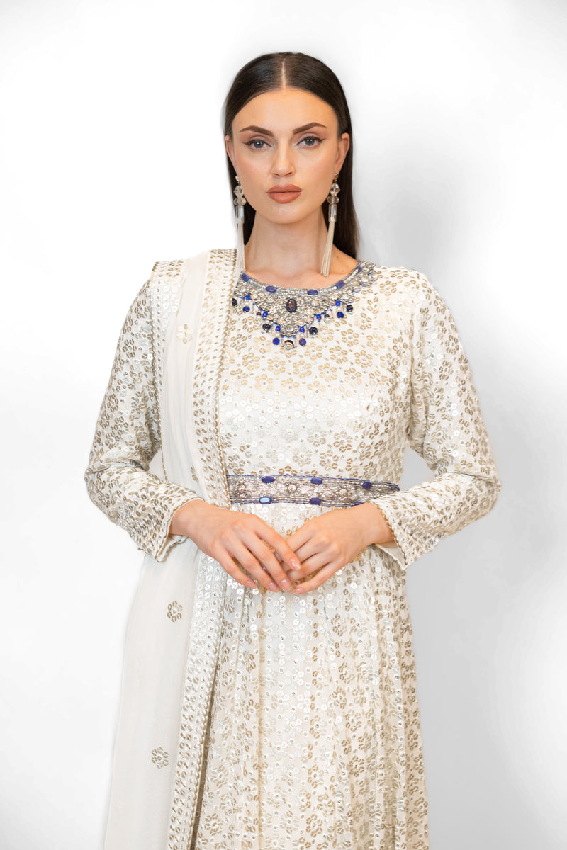 White anarkali kurti with dupatta online shopping