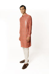 RED PRINTED KURTA WITH PANTS