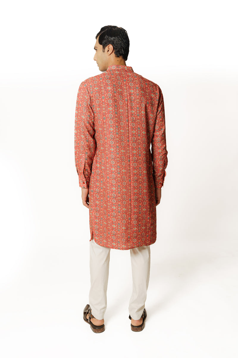 RED PRINTED KURTA WITH PANTS