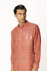RED PRINTED KURTA WITH PANTS