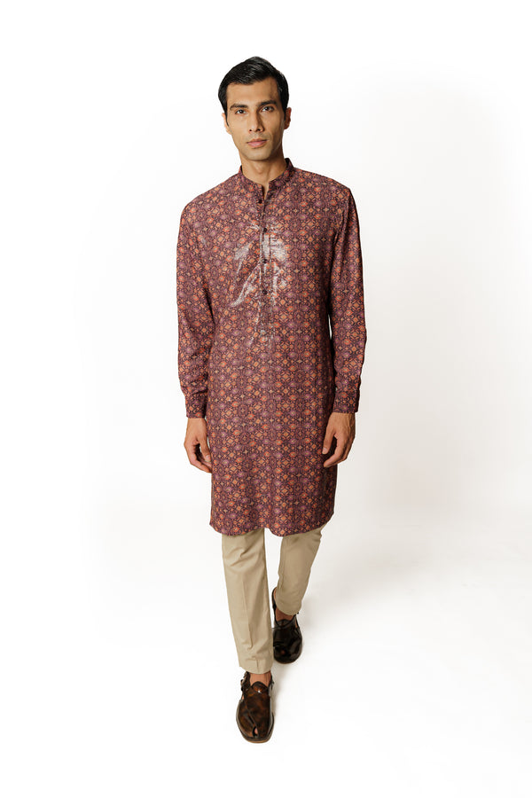 PURPLE PRINTED KURTA WITH PANTS