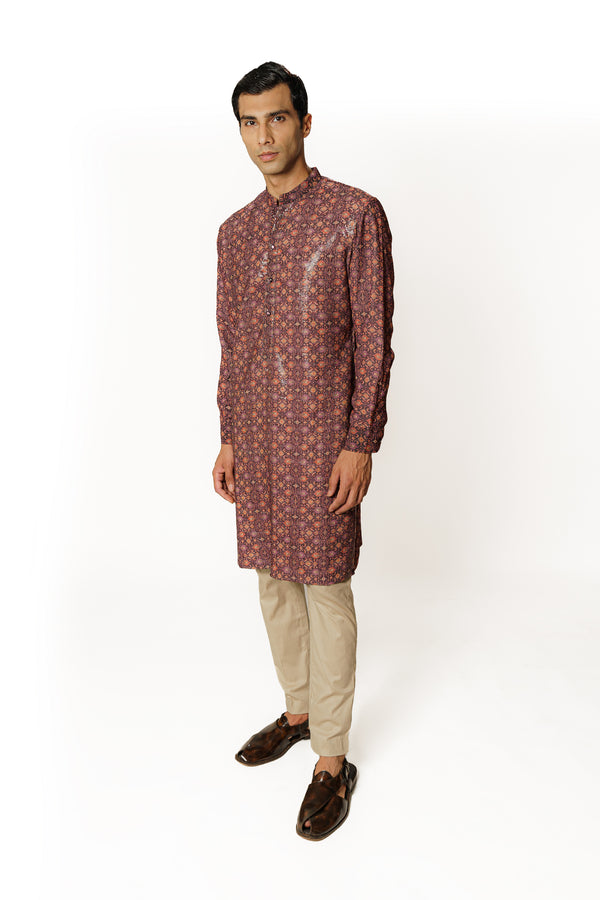 PURPLE PRINTED KURTA WITH PANTS