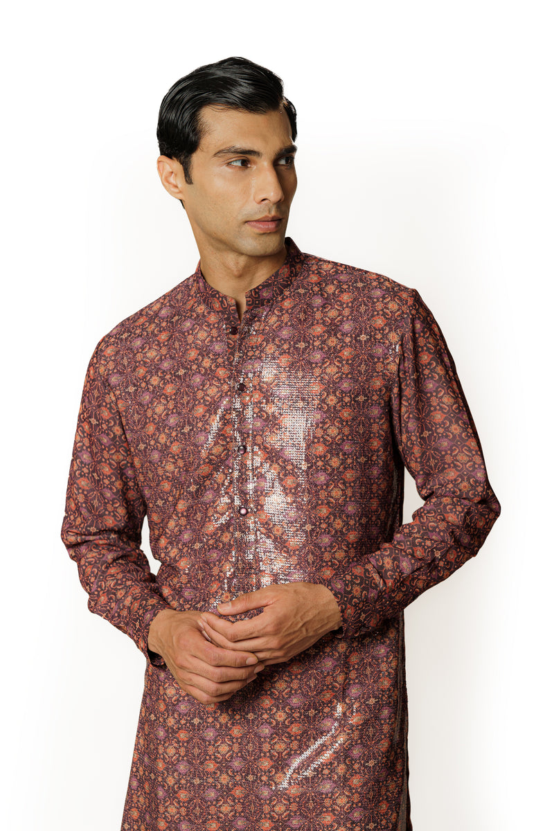 PURPLE PRINTED KURTA WITH PANTS