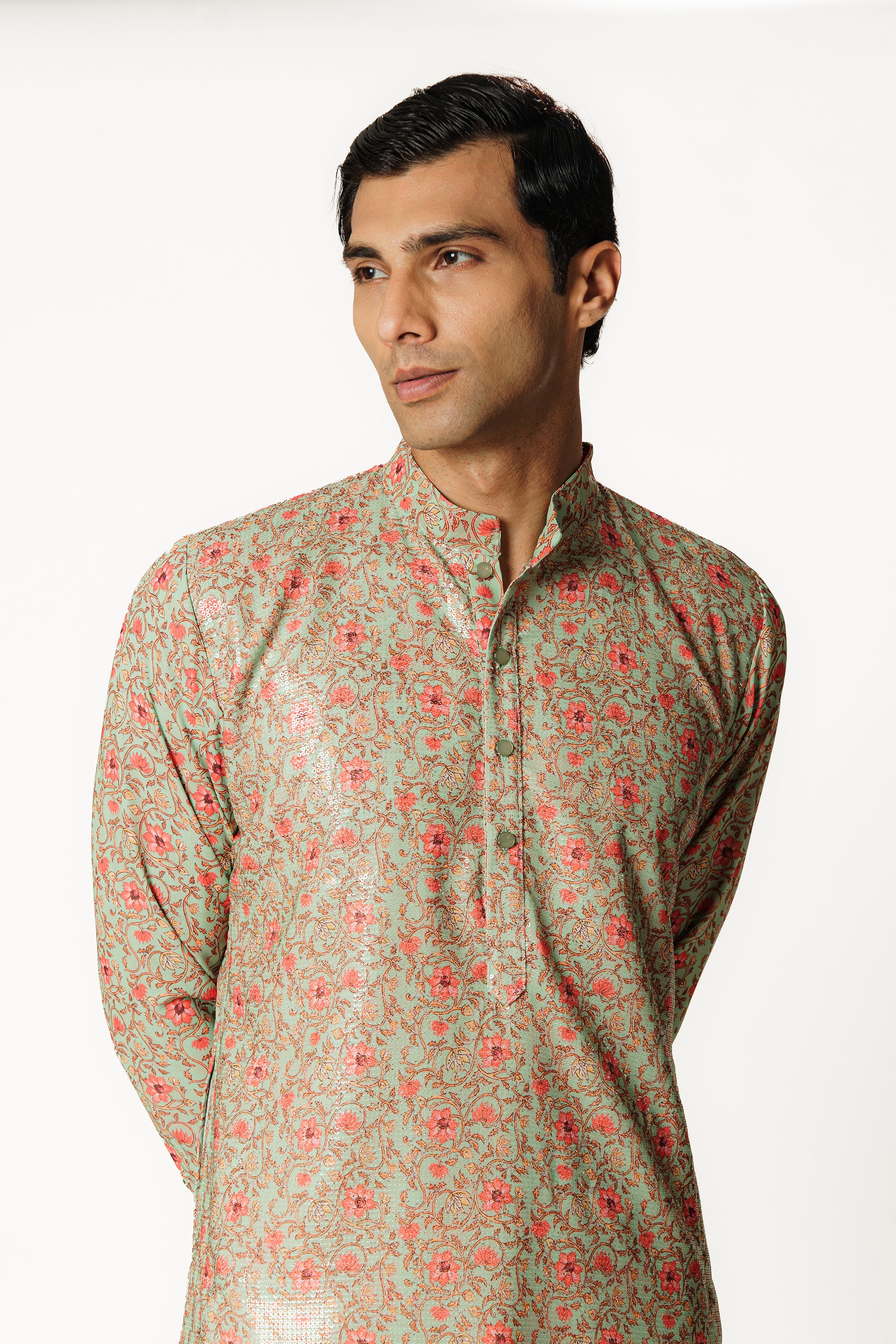 SEA GREEN PRINTED KURTA WITH PANTS