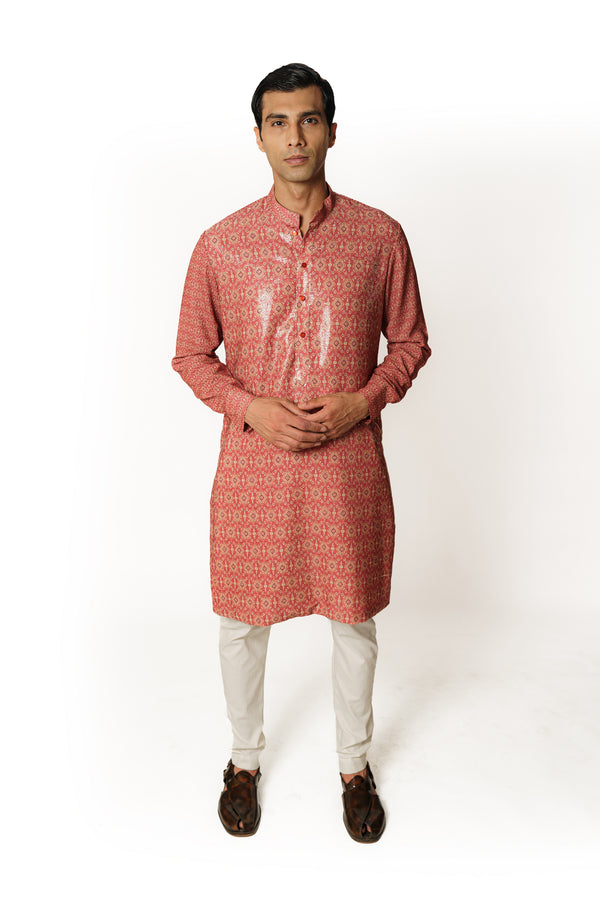 RED PRINTED KURTA SET