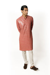 RED PRINTED KURTA SET