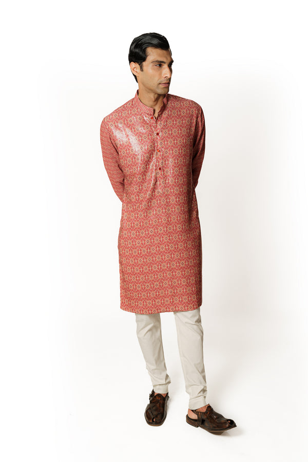 RED PRINTED KURTA SET