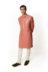 RED PRINTED KURTA SET
