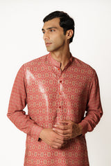 RED PRINTED KURTA SET