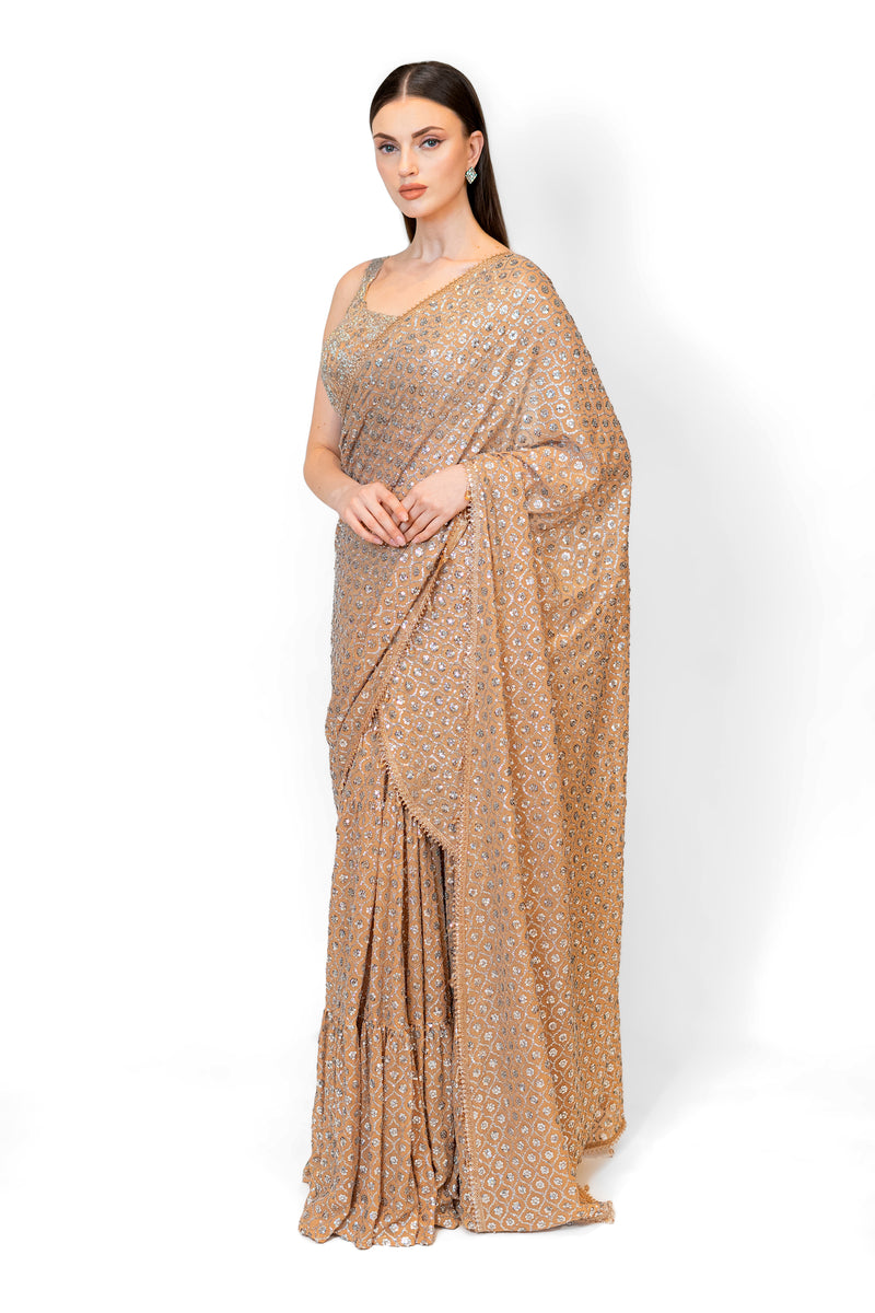 Gold Sequin Embroidered Georgette SAIRAA SARI SET